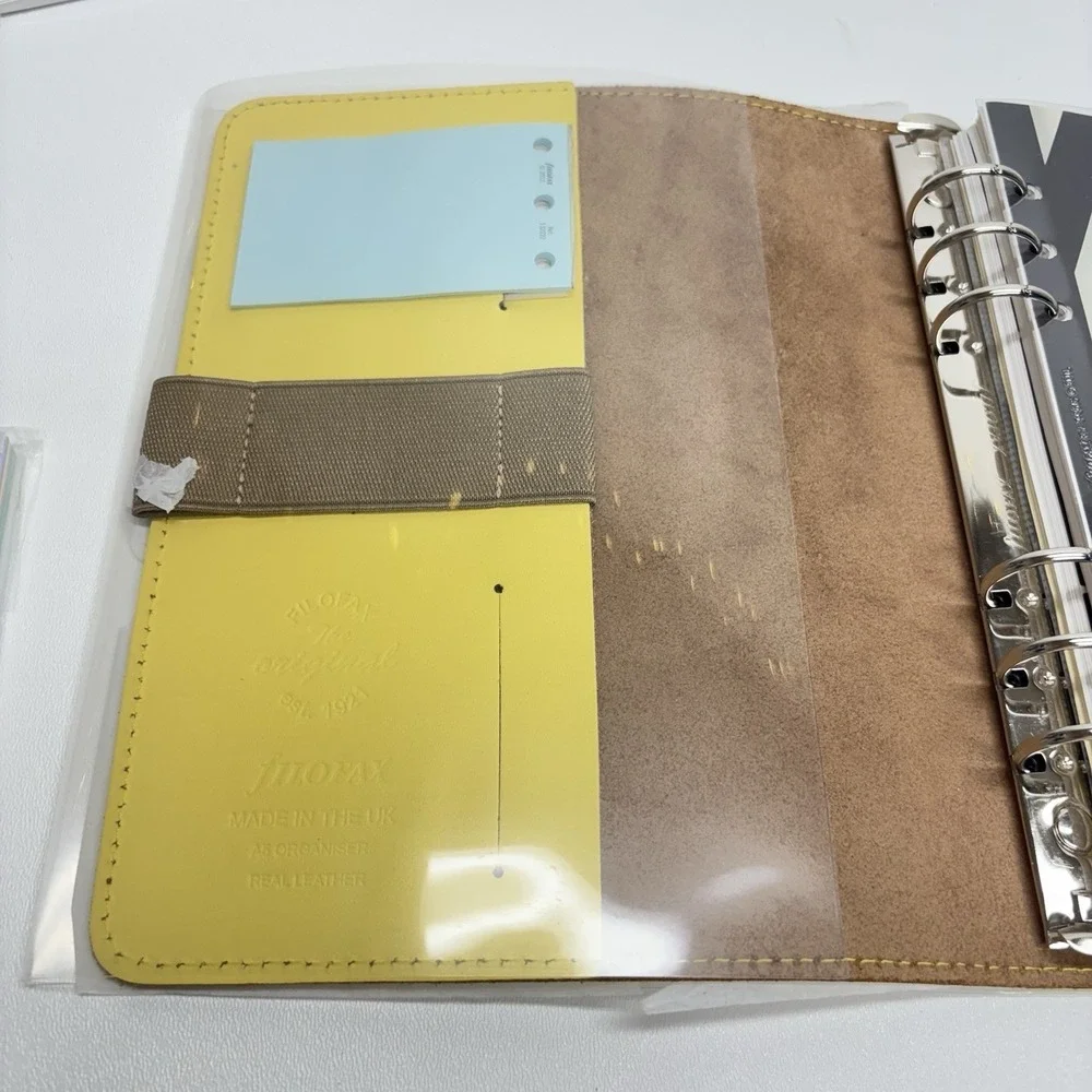 Filofax The Original A5 Leather Organiser Yellow Made in UK w/ Extras READ DESCR